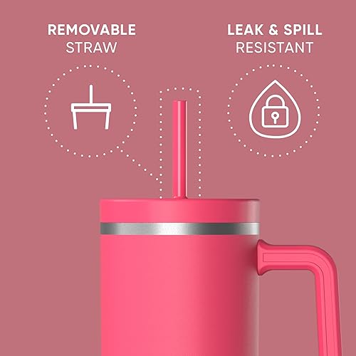 Miniatura 4 de Hydrapeak Voyager Vaso de Acero Inoxidable de 40 Oz con Asa, Botella de Agua Aislada con Pajita y Tapa, Taza de Viaje Reutilizable Compatible con