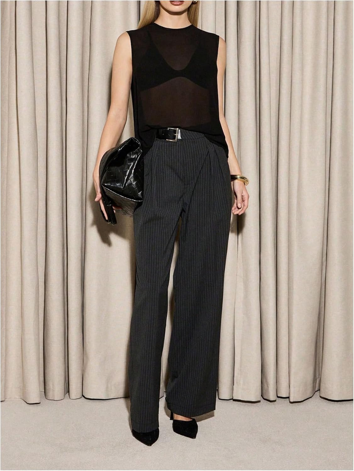 OYOANGLE Women's Sheer Mesh Tank Top Y2K Sleeveless See Through Top with Matching Bralette Going Out Outfits - Image 5