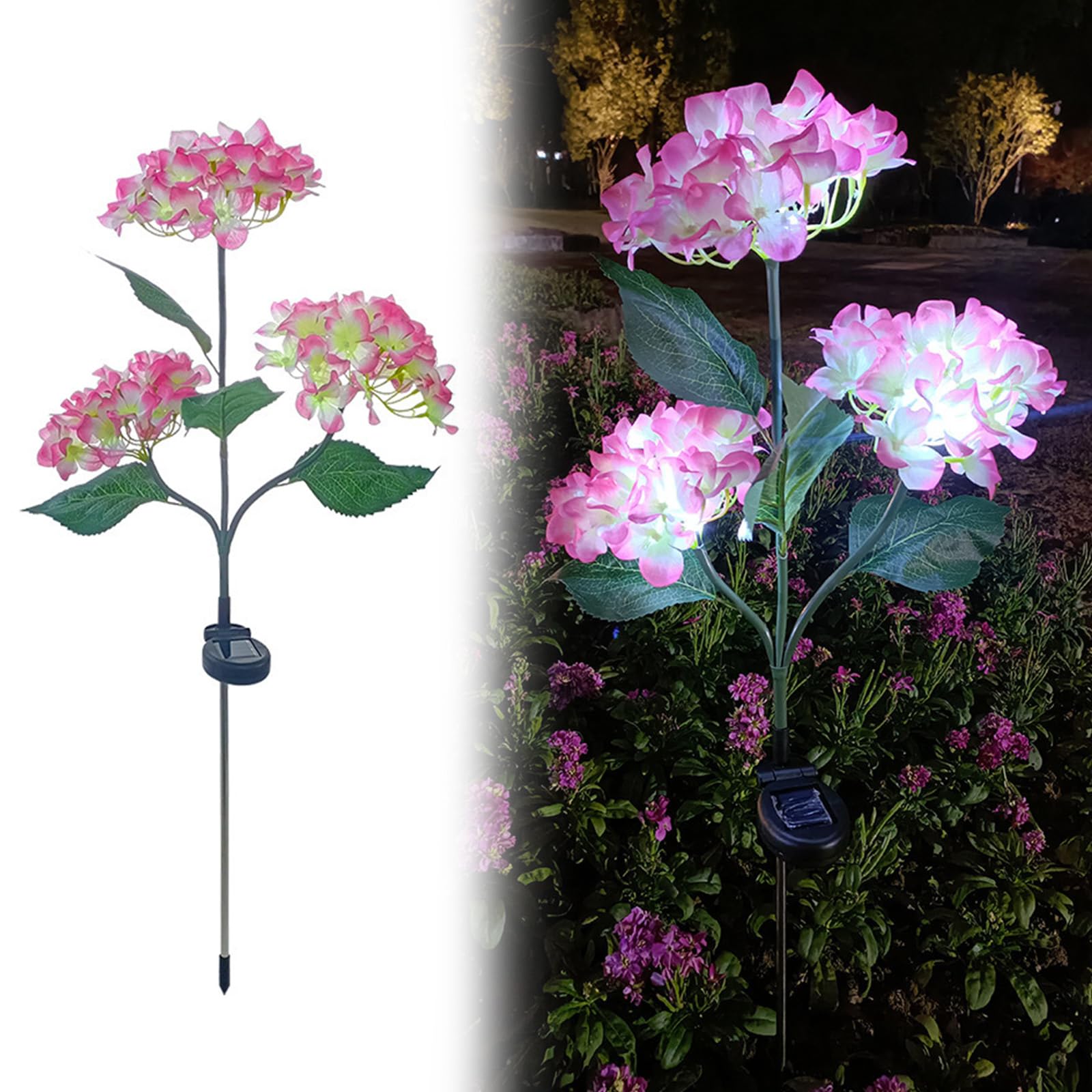 QUNZIDRESS Solar Garden Lights Outdoor Hydrangea Flower Lights, Colorful Ground Plug Hydrangea Flower Light for Pathway Patio Backyard Landscape Yard Decor, Garden Decoration, 10H Lighting Time
