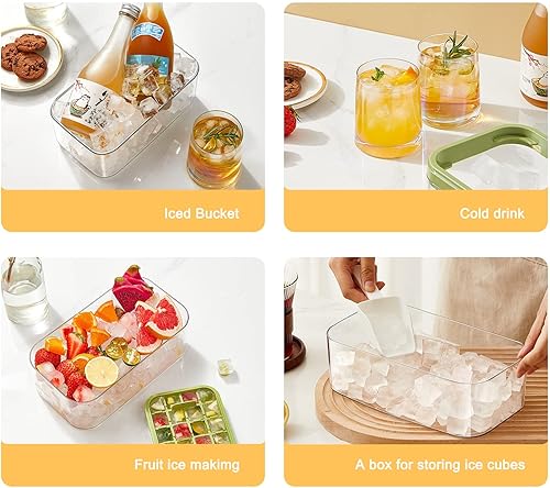 Miniatura 6 de Bandeja para cubitos de hielo con tapa y cuchara, moldes cuadrados para cubitos de hielo con caja de almacenamiento, bandejas de hielo para