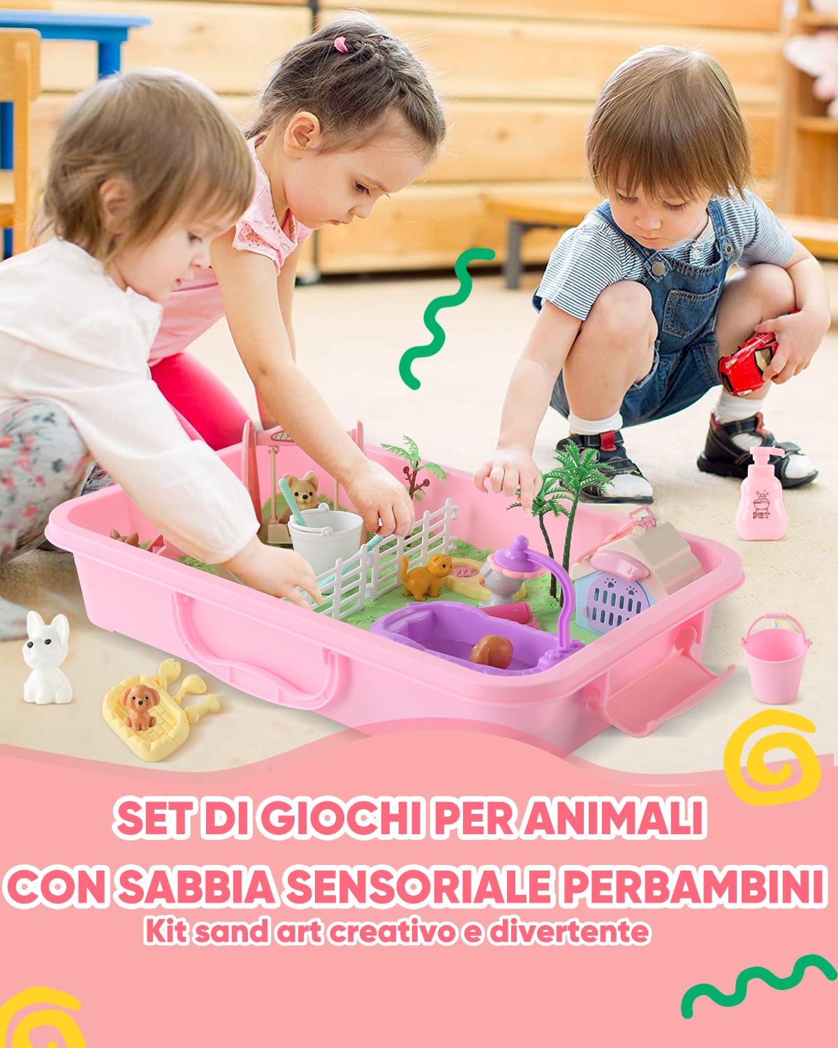 Sikmcle 32 contenitori sensoriali per animali domestici e kit di sabbia sensoriale modellabile, set da gioco per animali domestici con sabbiera, giocattoli per cani e gatti, per bambini dai 3 ai 7