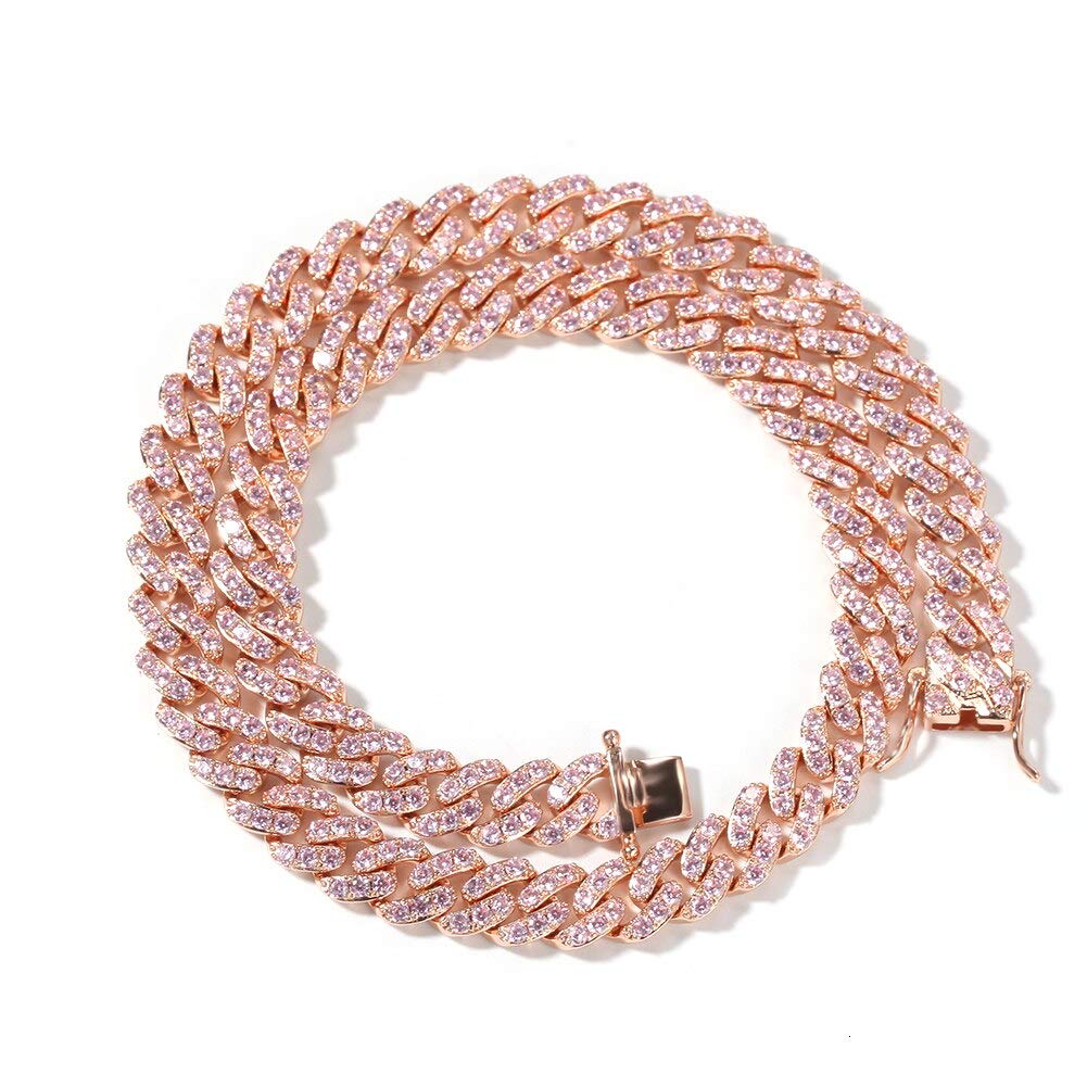 9mm Micro Pave Iced Pink Link Ketten Halsketten Luxus Schmuck Mode Hip Hop Für Männer