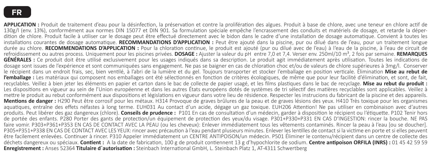Chlore Liquide 13% 20 L Aqualyn Unité