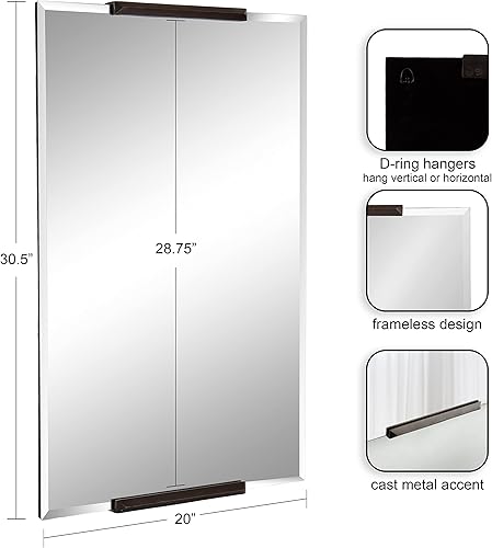 Miniatura 2 de Kate and Laurel Erina Modern Glam Espejo de pared rectangular biselado sin marco con detalles de metal 20 x 31 pulgadas dorado