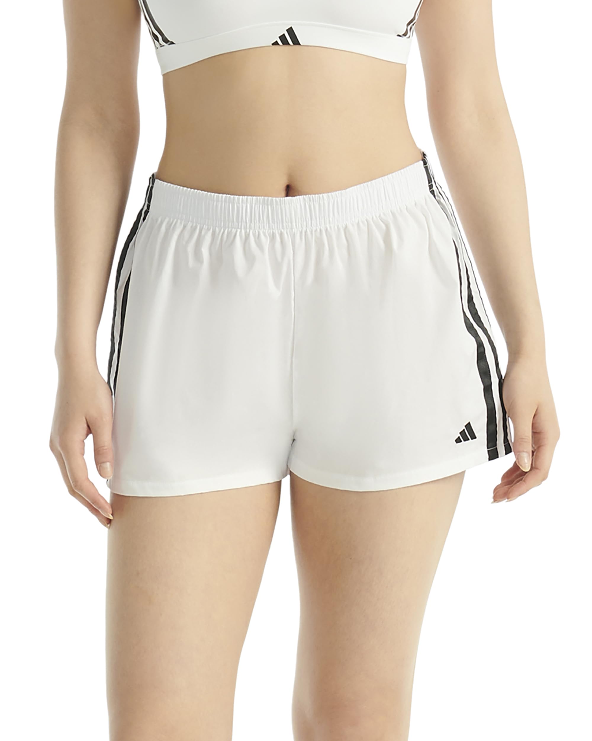 adidas Womens 3 Stripes Active Essentials Cotton Boxer Short Bottom, White, L