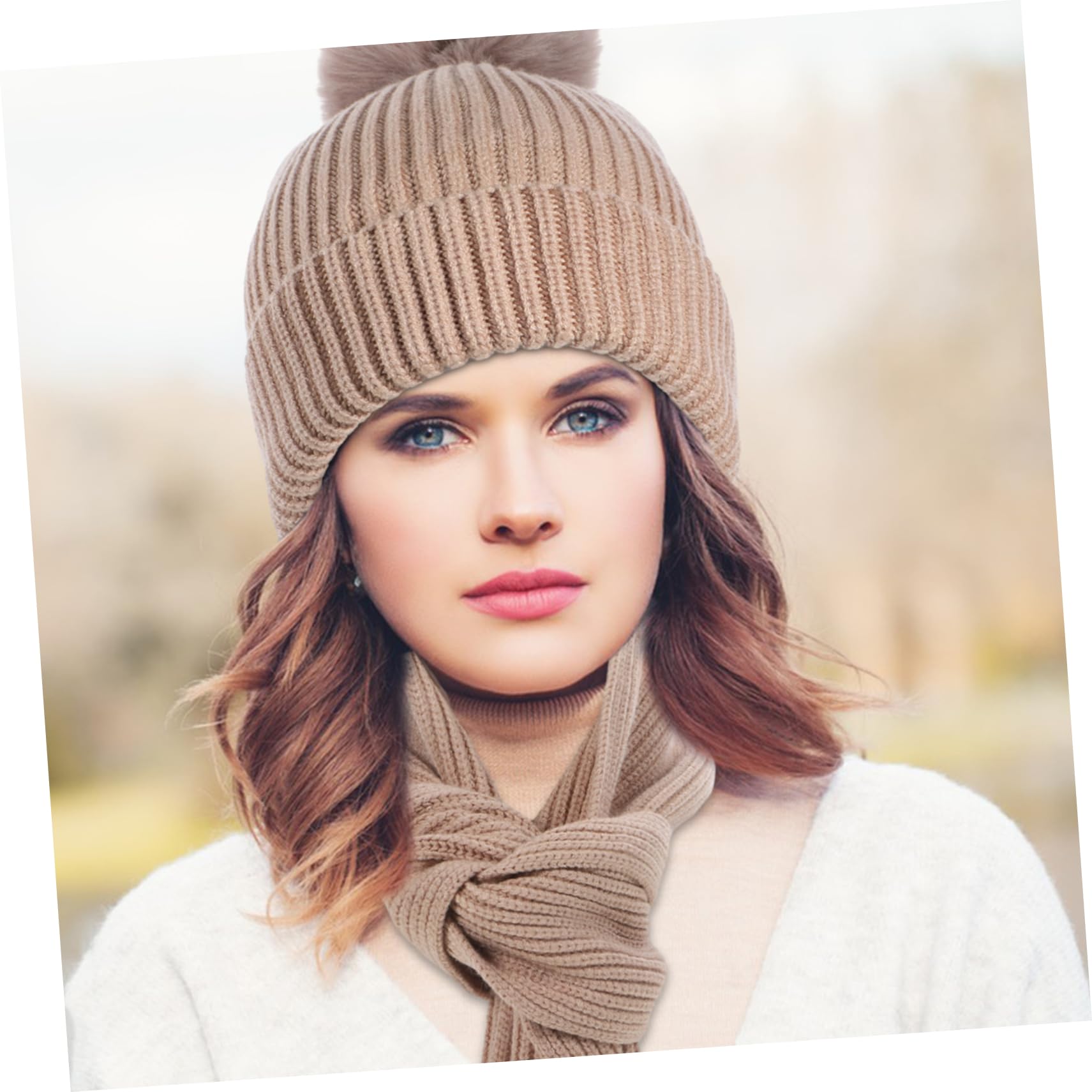 Mitones de Invierno para Mujer, Set 1 Pieza, Hilo de Lana, Caqui