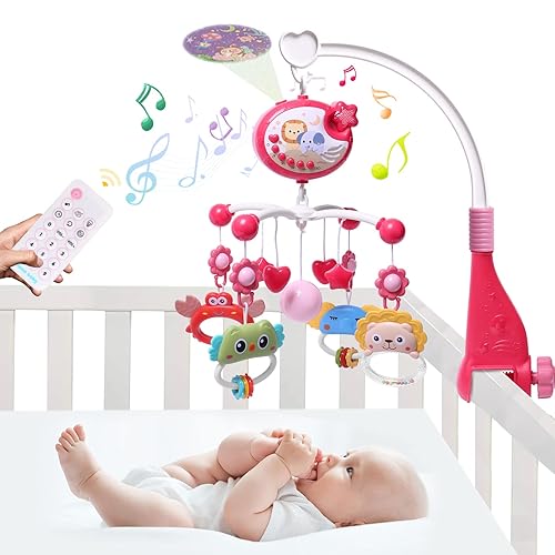 YUNGCHI Móvil de bebé para cuna con juguetes de cuna, música y luces para paquete y carrusel musical de cuna paly cuna móvil para niñas y niños,