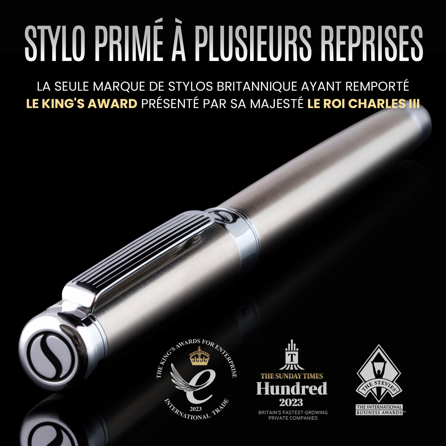 Scriveiner Stylo Roller en Acier Inoxydable - Superbe stylo de luxe en métal avec finition chromée argentée, recharge d'encre Schmidt, meilleur coffret cadeau pour homme et femme