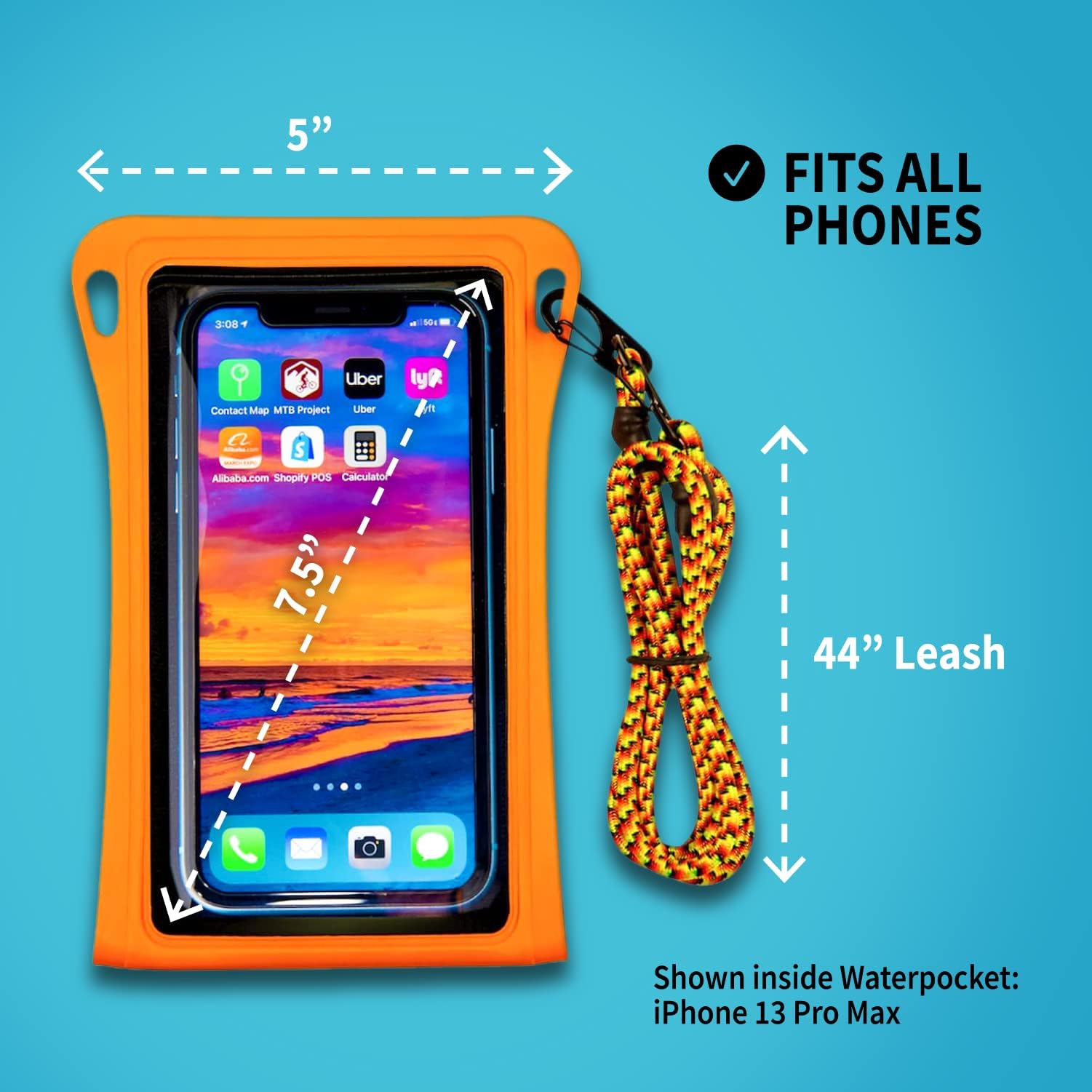 Waterpockets Stash7 Custodia impermeabile per telefono | L'unica custodia per telefono Adventure Grade per iPhone 6 6 Plus 7 7 Plus 8 8 Plus XS XS Max XR 11 11 Pro Max Galaxy S9+ S10+
