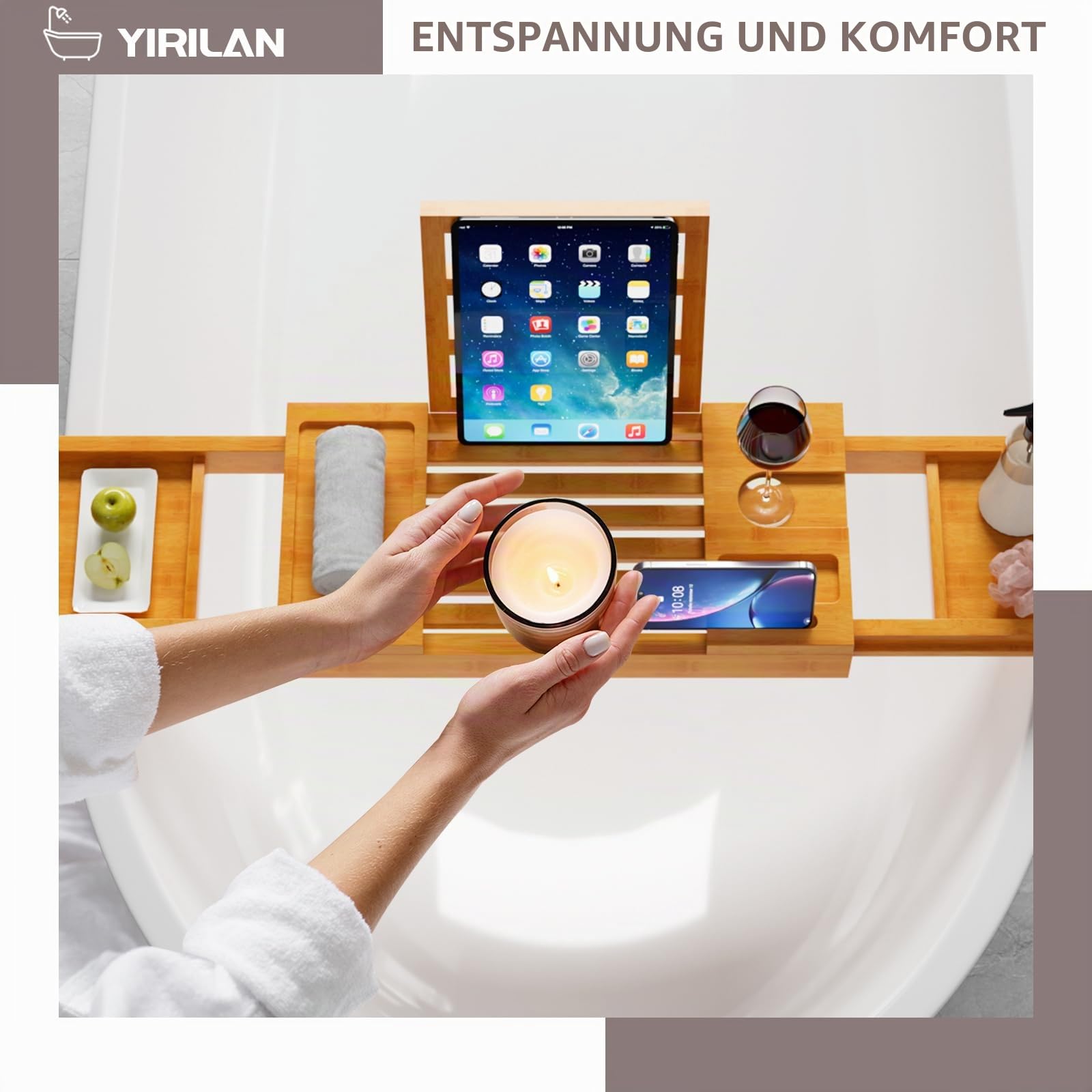 Premium Badewannenablage, Erweiterbares Badtablett, Faltbare Premium-Badewannenablage, Neues Zuhause, Jubiläums- und Hochzeitsgeschenke für Paare, Brautdusche-Geschenk für Frauen, Passend für