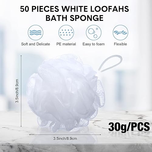Miniatura 2 de CHENGU Paquete de 50 esponjas de esponja de baño de esponja de ducha, lufa de malla, bola de ducha, puf de baño, soplo corporal para mujeres y