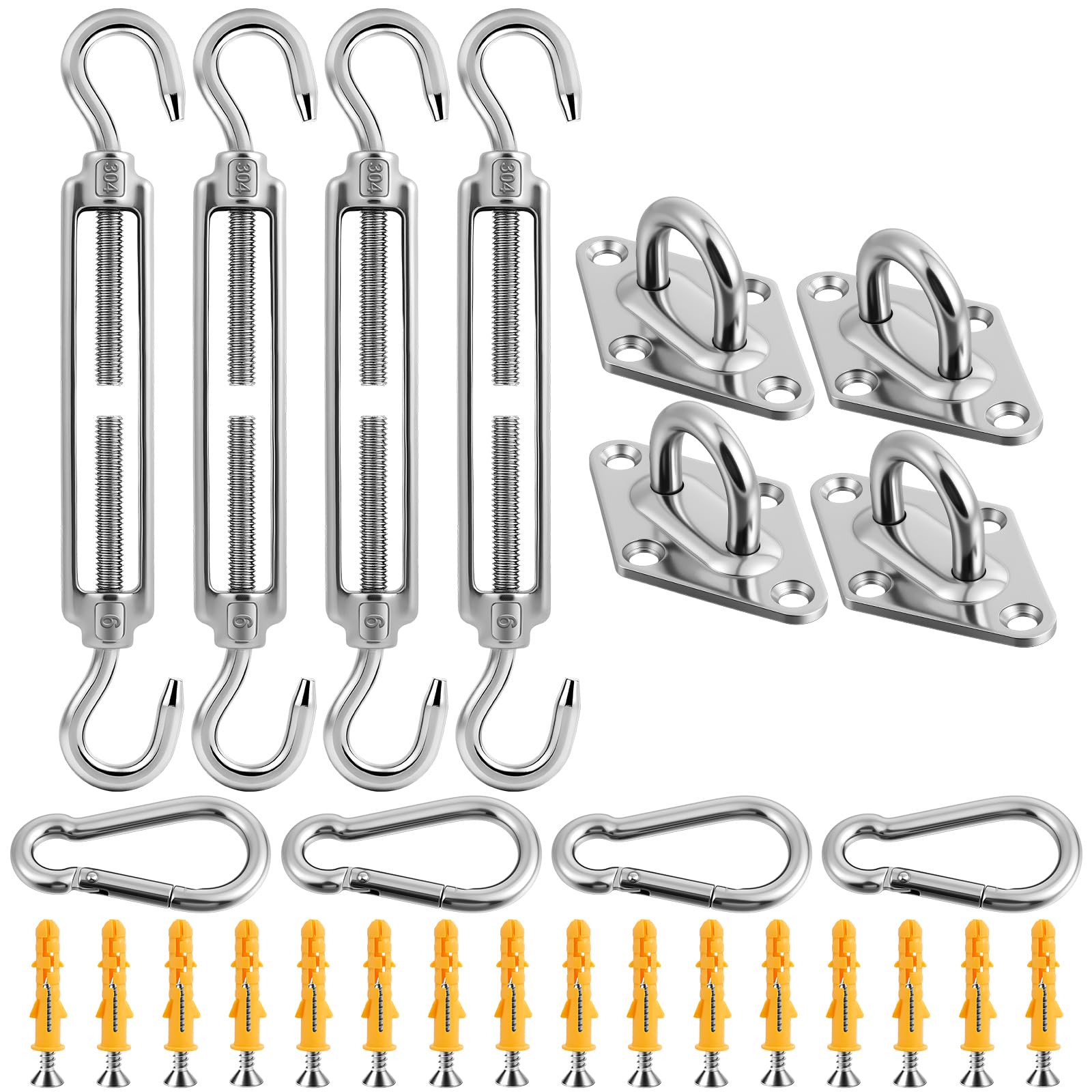 HOUSON Lot de 2 tendeurs M8 en acier inoxydable - Réglables - Crochets et crochets pour tuteur - Système de corde en acier inoxydable - Fil de jardin - Tendeur de clôture
