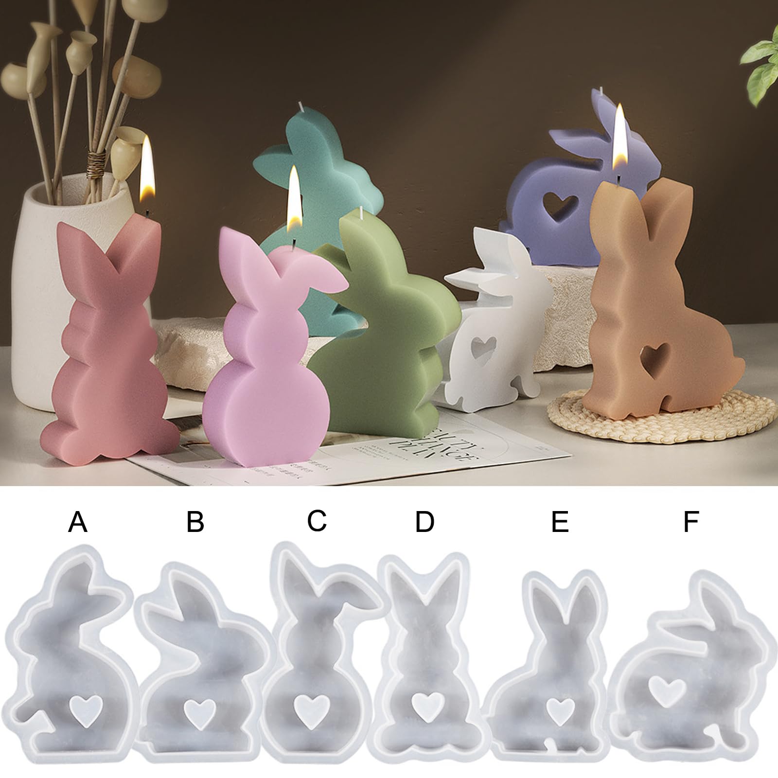 Recitem Stampi in silicone per conigli pasquali, coniglietti pasquali, stampi in silicone 3D, coniglietti, animali, per sapone fai da te, candele, regali di Pasqua, gesso, candele di cera di soia
