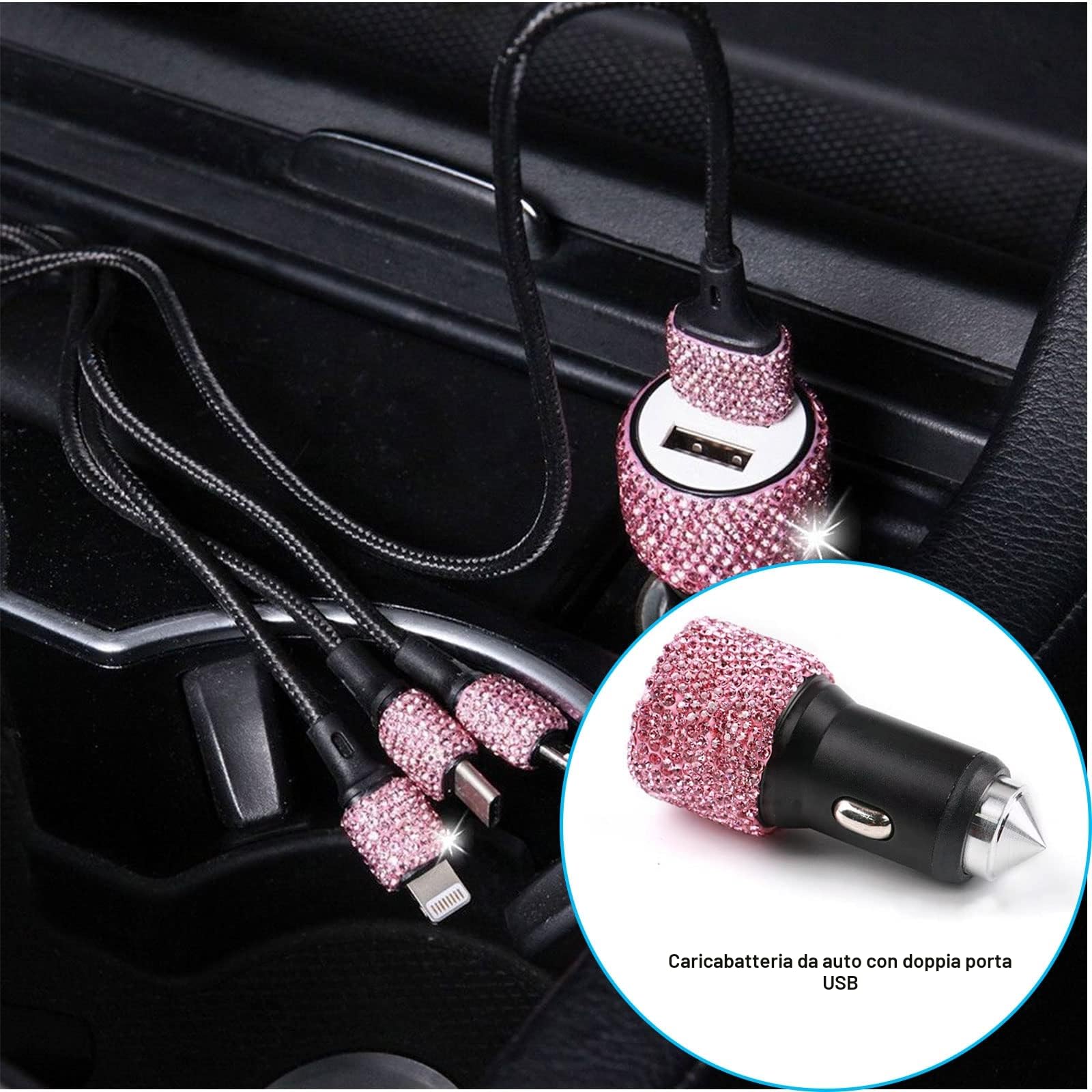 hifrom - Set di 20 accessori brillantini per auto, per interni e donne, accessori brillantini per auto, porta occhiali brillantini da donna, supporto brillantini per cellulare, anello brillantini di