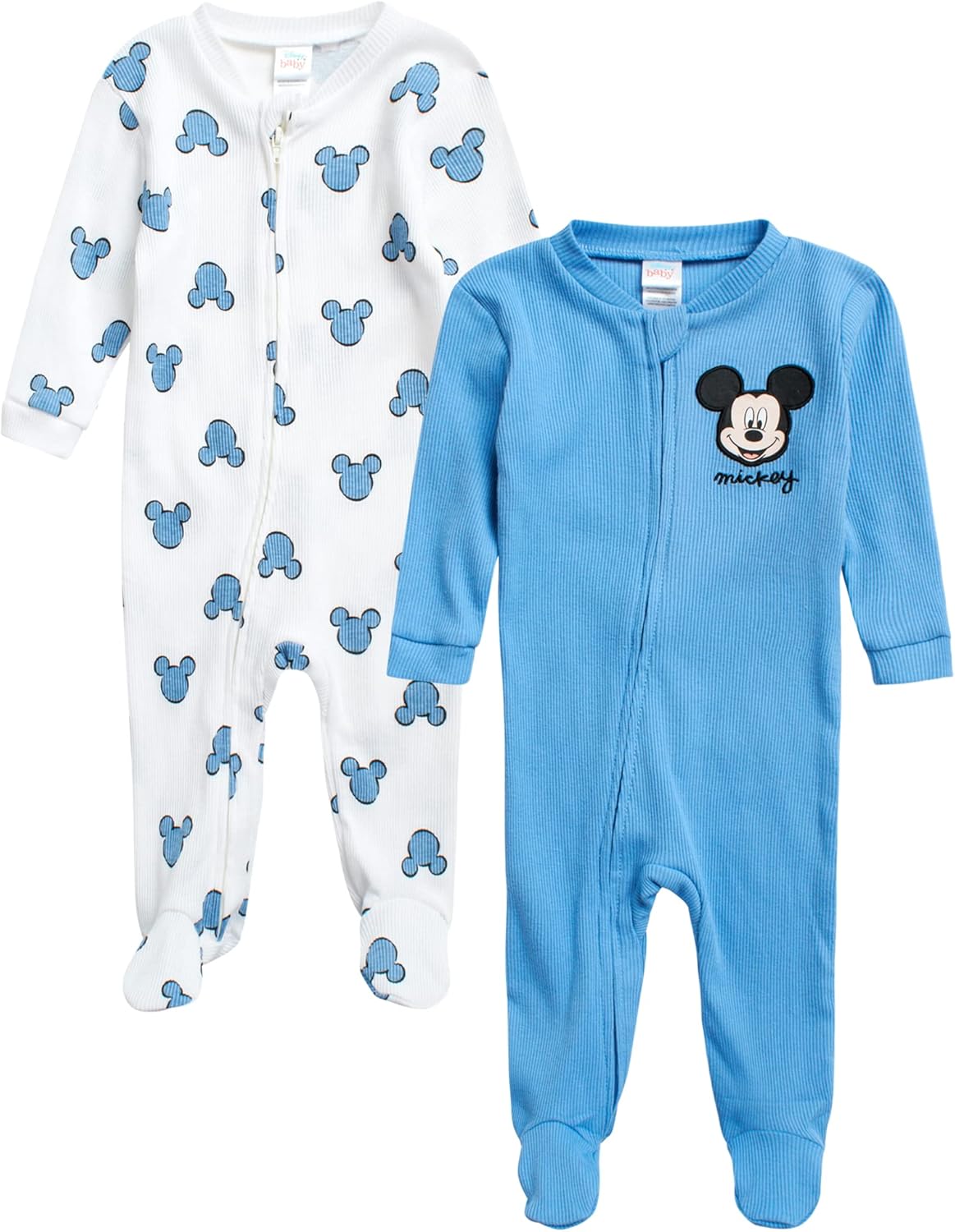 Disney Mameluco de Mickey Mouse para bebés y niños, paquete de 2 mamelucos con pies Sleep n' Play (0-9 meses)