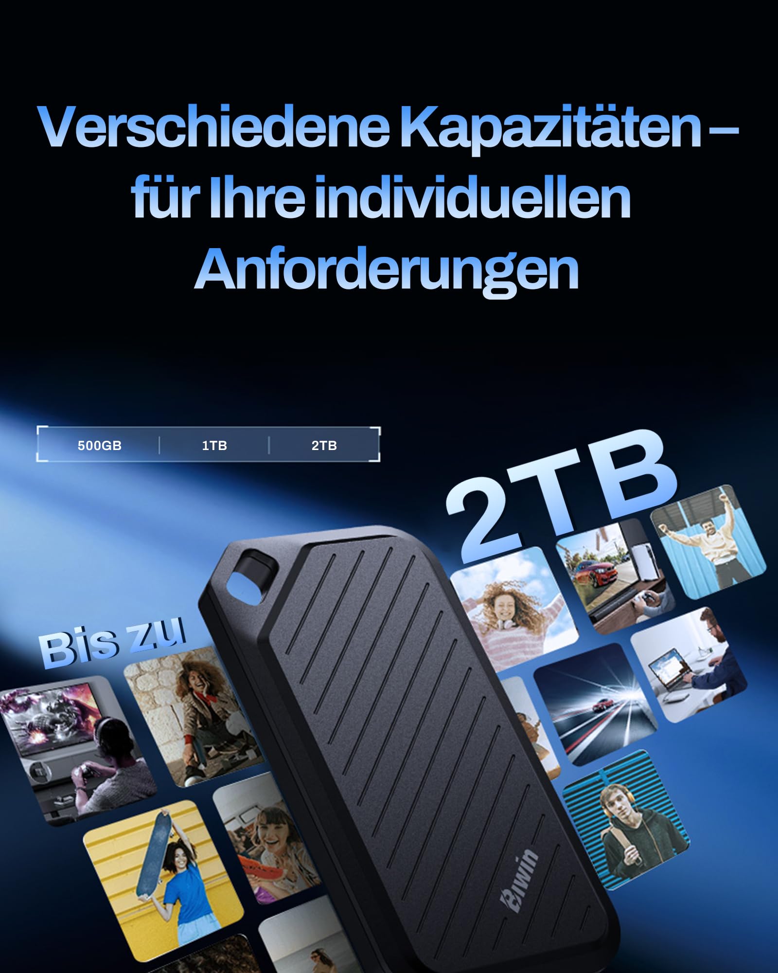 BIWIN PD450 Externe SSD 1TB - Bis zu 430 MB/s Type-C USB 3.2 Gen 1 Portable Solid State Drive - Tragbare für Mac/PC/Android/iPhone/Gamer