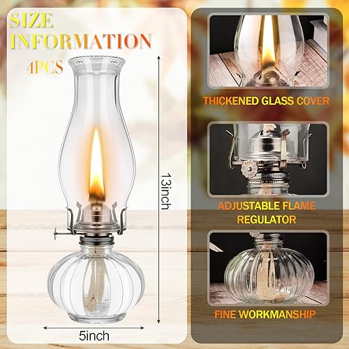 Miniatura 2 de 4 lámparas de aceite de cámara de vidrio de 13 pulgadas, lámpara de aceite de cámara de queroseno transparente de vidrio vintage, linterna clásica