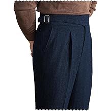 Pantalones para hombre Pantal&oacute;n vintage con mezcla de tweed, pantal&oacute;n delantero plisado en espiga, corte delgado