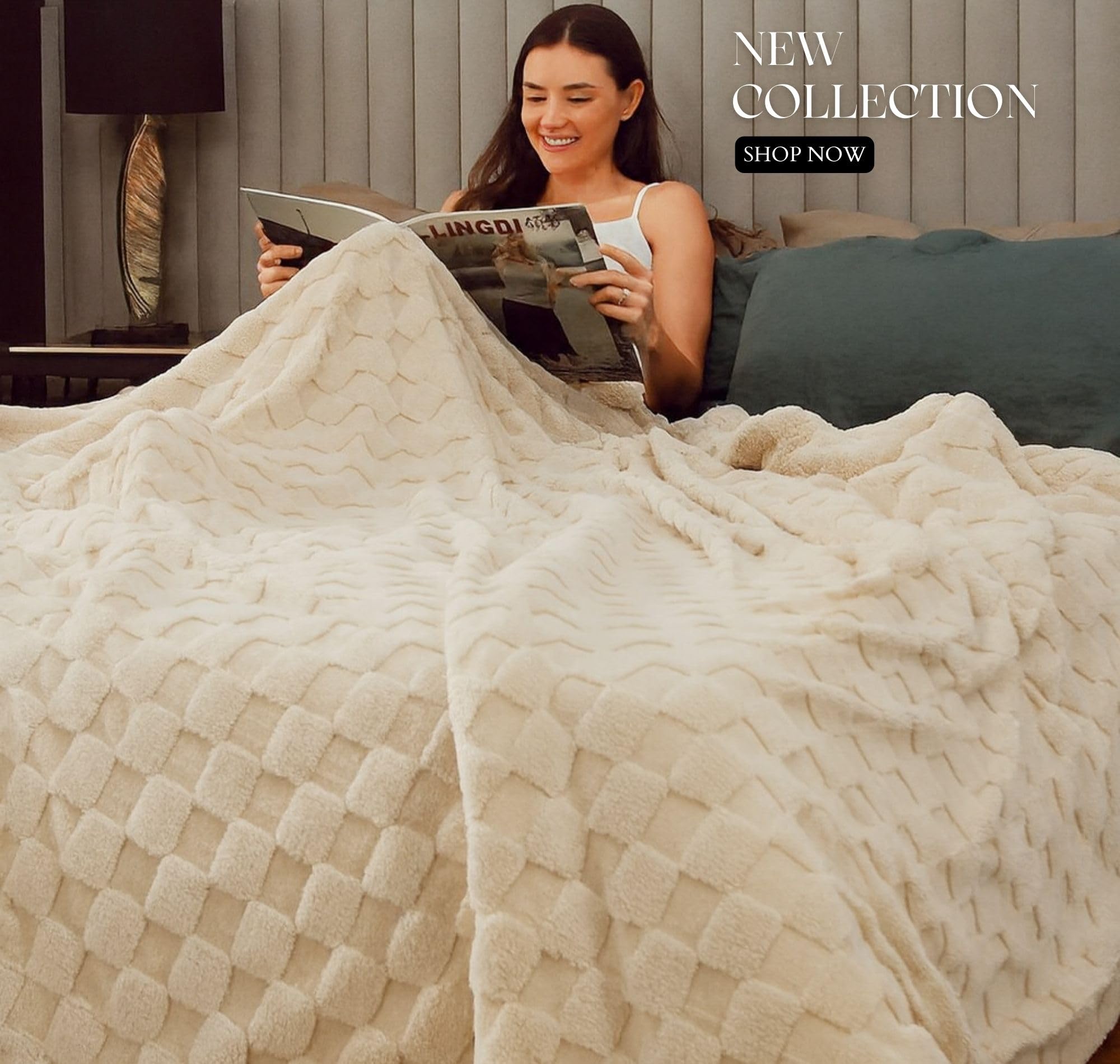 SANMARINO Reversible Sherpa Fleece/Flannel Blanket, 600 GSM – Thick Fluffy 3D Checkered, Super-Soft, Heavy Winter Couch or Bed Blanket (Beige, Single, 2000 g, 56x88 Inches) 4