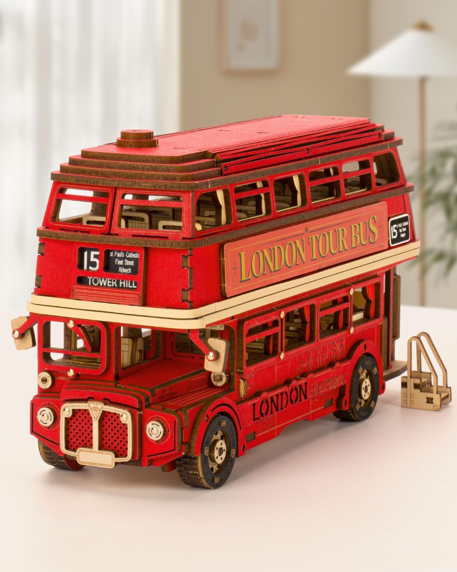 3D Wooden Puzzles London Tour Bus, Retro Model Kit for Adults to Build, Make Your Own Woodcraft Construction Kit, Creative Gift for Birthday Day and Christmas