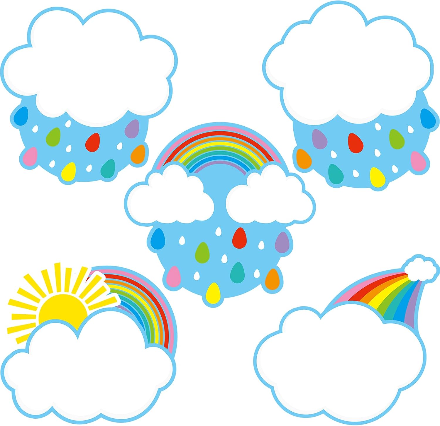 45 Pieces Rainbows Cut-Outs, Rainbows Sun Cloud Accents Paper Cutouts Name Tags Labels Rainbows Party Bulletin Board Classroom Decoration for Teacher Student Back to School Supplies, 6.7 x 5.1 Inch