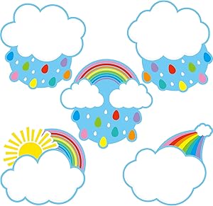 45 Pieces Rainbows Cut-Outs, Rainbows Sun Cloud Accents Paper Cutouts Name Tags Labels Rainbows Party Bulletin Board Classroom Decoration for Teacher Student Back to School Supplies, 6.7 x 5.1 Inch
