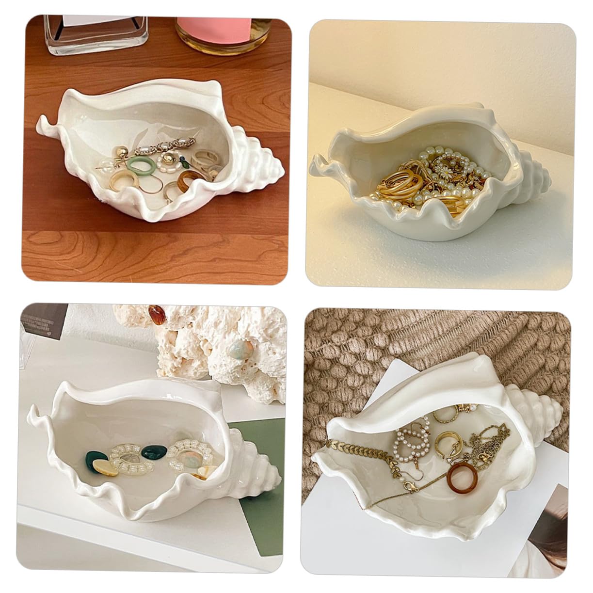 Keramik Schmuckschale in Muschelform Weiß Dekorativer Organizer für Schmuck und Schlüssel für Wohnzimmer und Eingangsbereich Stilvoll und Praktisch