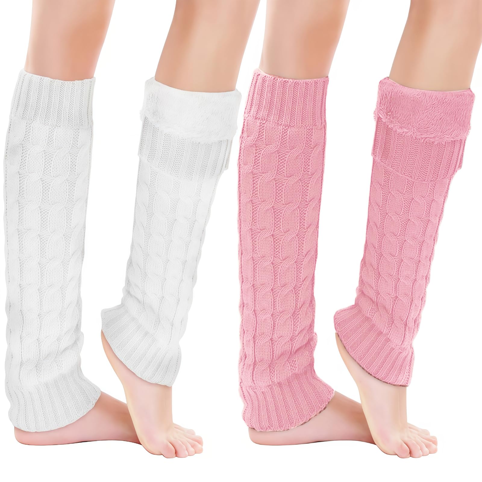 2 Pairs Winter Fleece Lined Leg Warmers for Women Skating Leg Warmer Long Boot Socks for Women