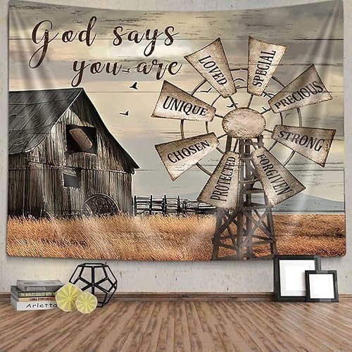 Miniatura 5 de Arte de pared inspirador rústico con molino de viento, cabaña de granja, refranes, citas motivacionales, dormitorio, sala de estar, decoración del