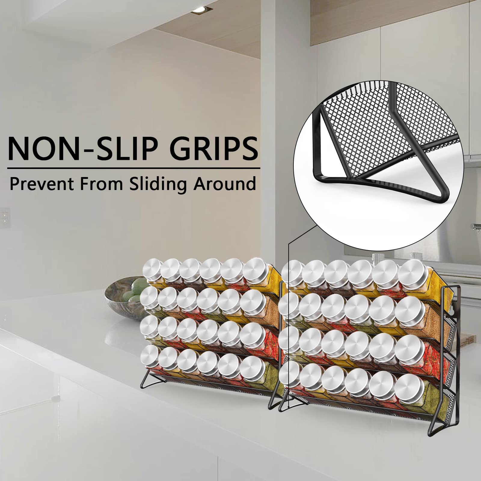 Scaffale per spezie da cucina organizer da cucina da cucina contiene molti barattoli di spezie organizzatore per armadio da cucina e piano di lavoro, barattoli di spezie non inclusi, argento grigio