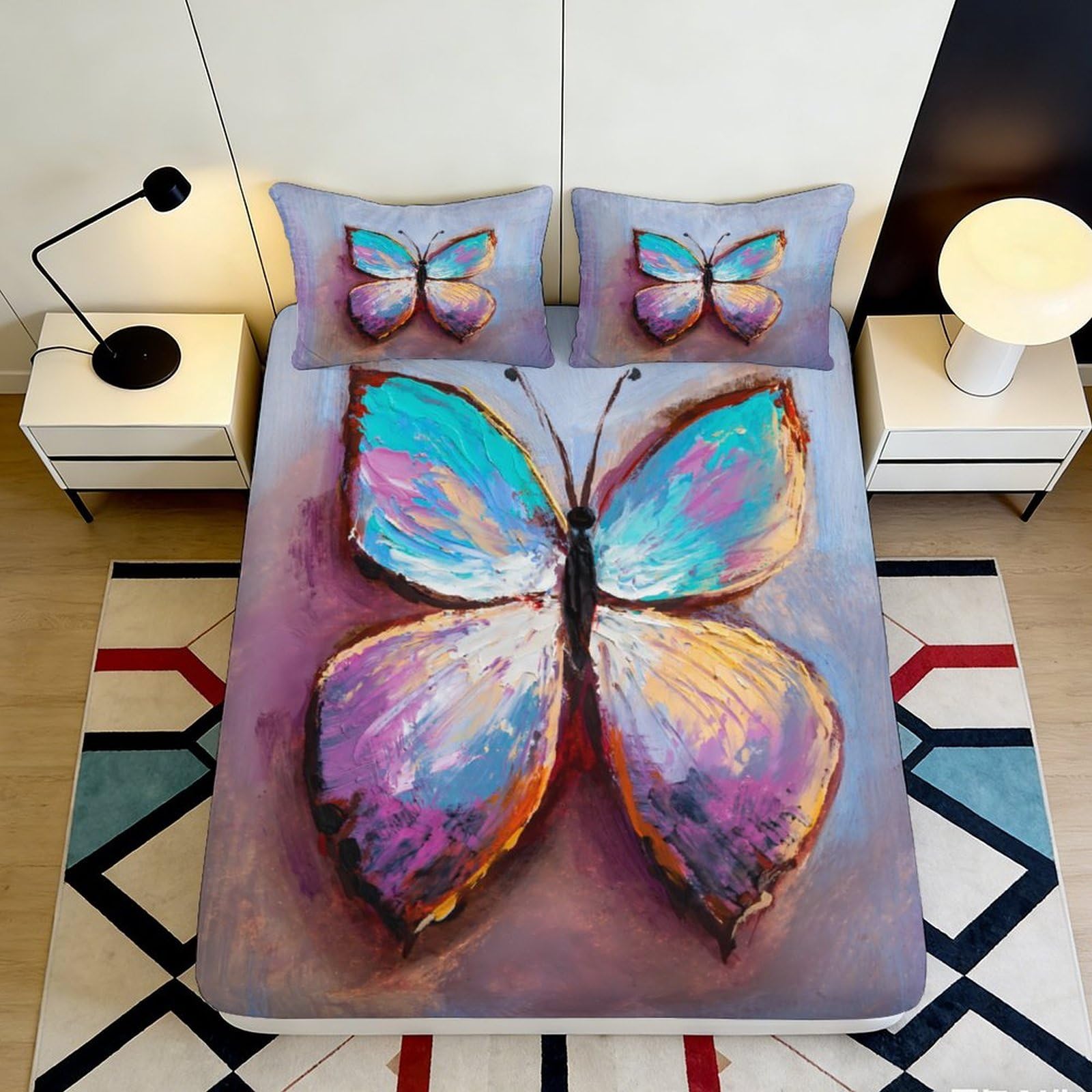 3D Printed Butterfly Fitted Sheet Microfiber Deep Pocket Non-Slip Bedroom Bedding Butterfly Mattress Fitted Cover for Adults Teens 200x200x25cm 90x200x25cm