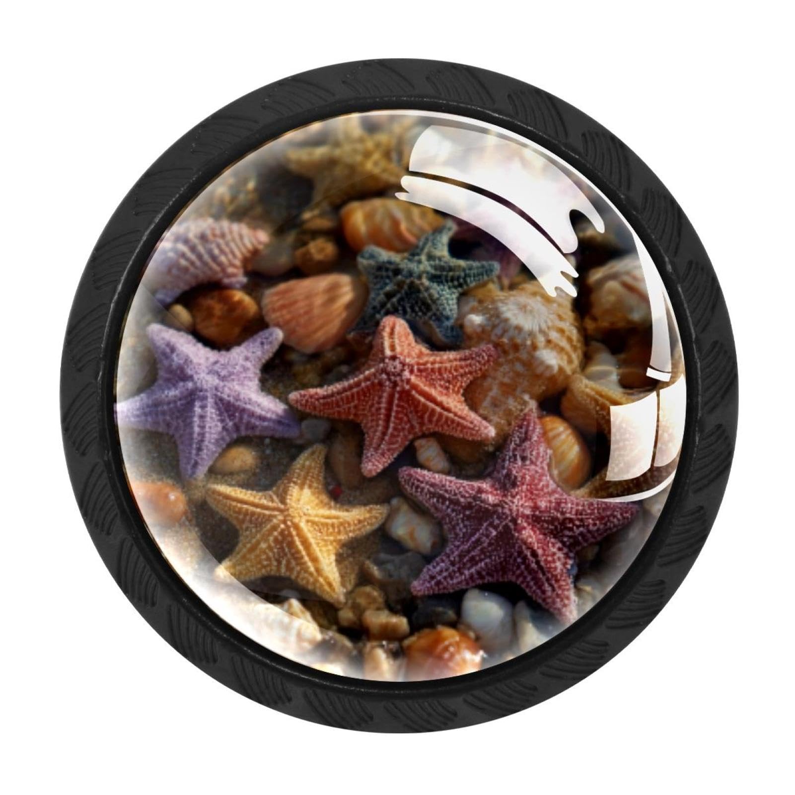 CHENZZZZ 4 Pack Black Cabinet Pulls Starfish Shells Beach Kitchen Cabinet Handles for Bathroom Drawer Pulls Dresser Knobs