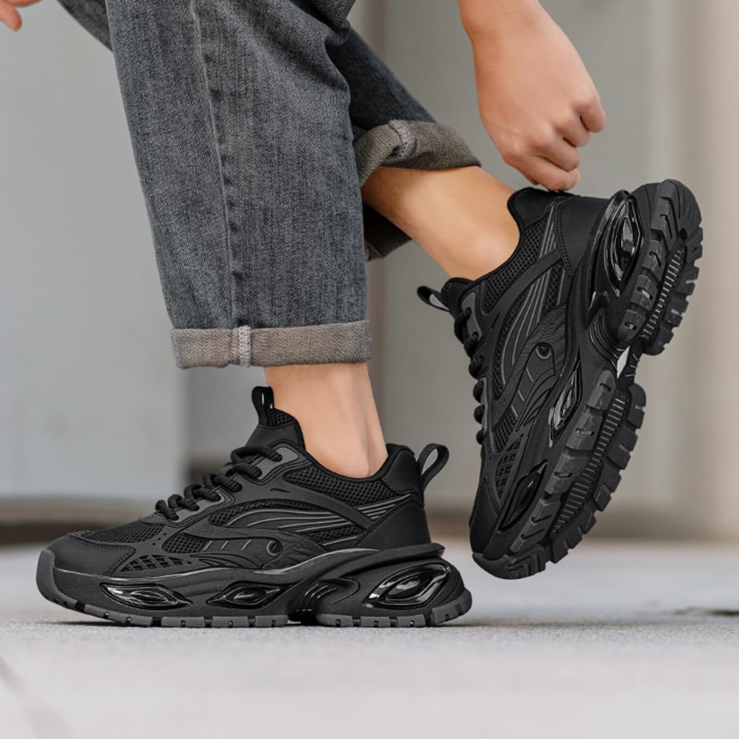 Stylish and Durable Casual Mesh Walking Shoes for Men Chunky Platform Sneakers with Breathable Lace - Up Dad Style Footwear Ideal for Work Workout and Everyday Use - Image 6