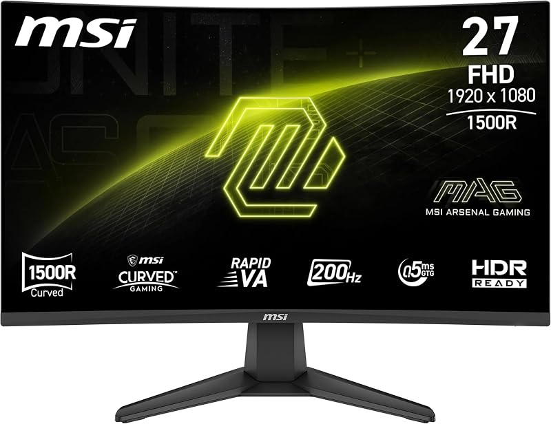 msi MAG 276CFA E20 Monitor Gaming 27" FHD Curvo 1500R, Pannello Rapid VA 1920x1080, 200 Hz, 0,5 ms (GtG), HDR Ready, AMD FreeSync Premium, Eye Care,HDMI 2.0b, DP 1.2a, Design Frameless, VESA 100 mm