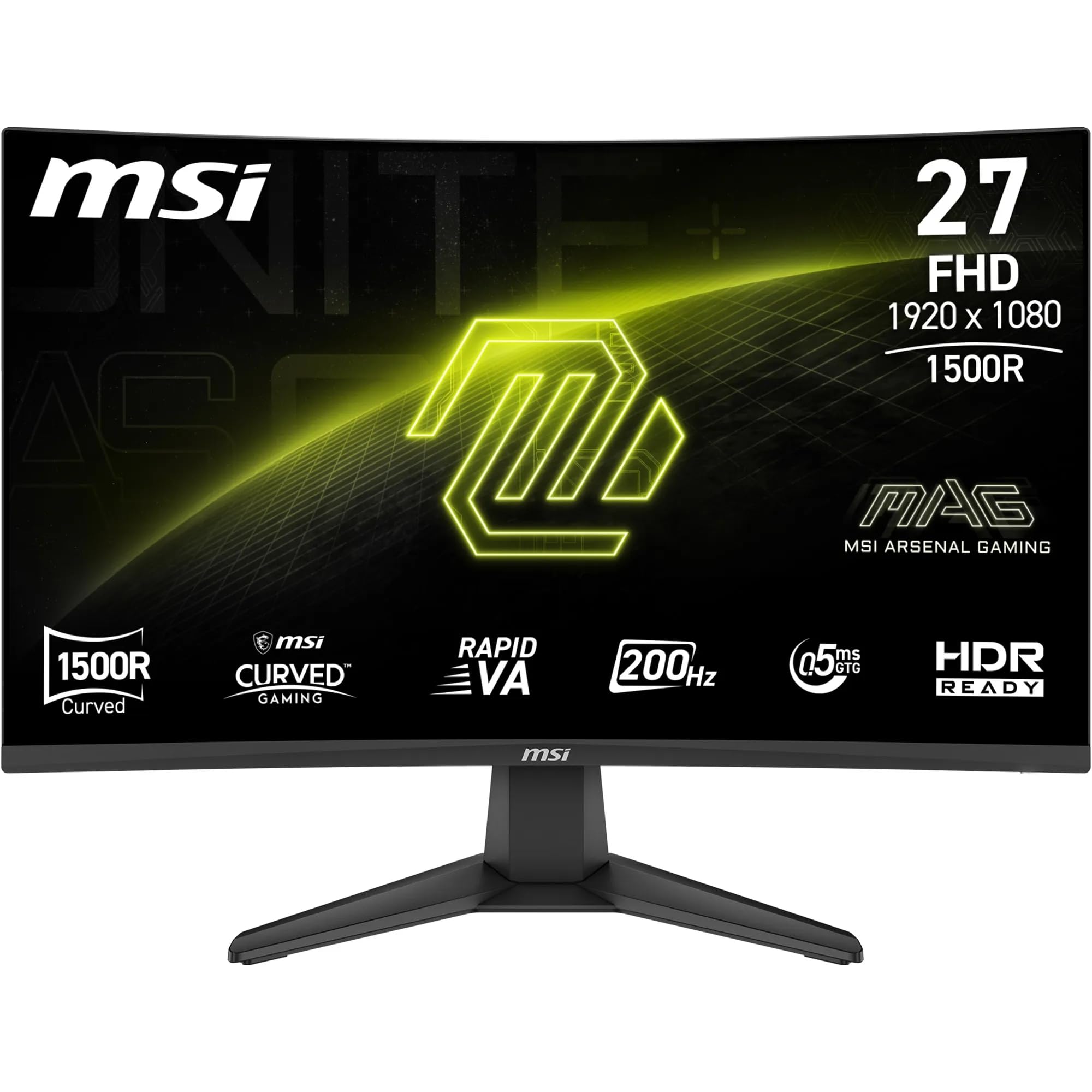 msi MAG 276CFA E20 Monitor Gaming 27" FHD Curvo 1500R, Pannello Rapid VA 1920x1080, 200 Hz, 0,5 ms (GtG), HDR Ready, AMD FreeSync Premium, Eye Care,HDMI 2.0b, DP 1.2a, Design Frameless, VESA 100 mm