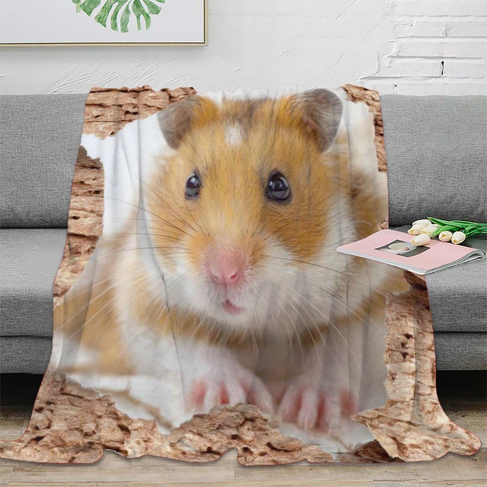 stampa 3D carino hamster coperta da viaggio microfibra biancheria da letto leggera e morbida plaid da viaggio compatto anti-pilling per viaggi animal fotografia 70×80inch(180x200cm)