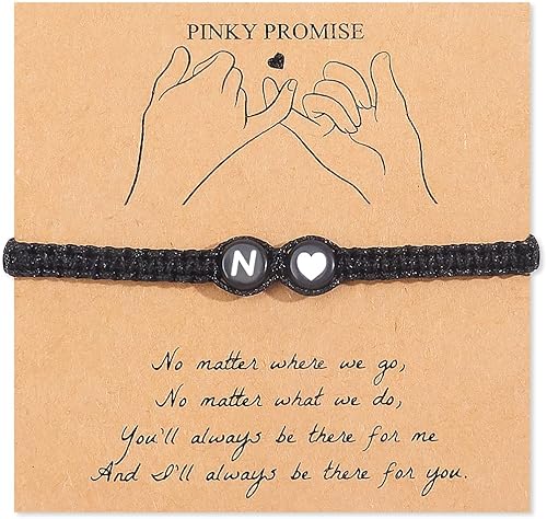 Pulsera con inicial para hombres y mujeres, hecha a mano, trenzada, con letras de corazón, pulsera con dije de letra para novia y novia, regalos