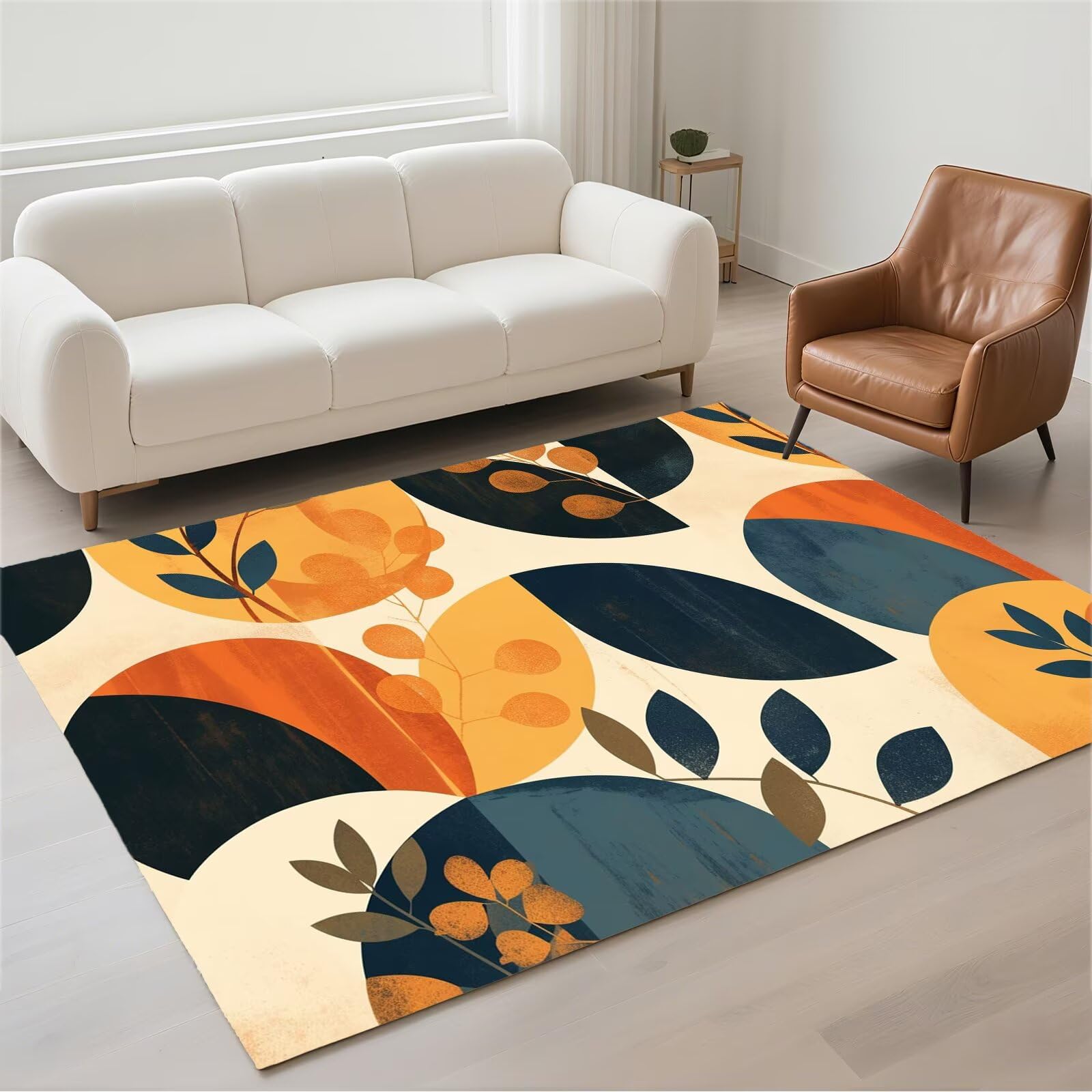 Tapis salon imperméable grand format 160x230 cm antidérapant rectangulaire pour chambre et couloir