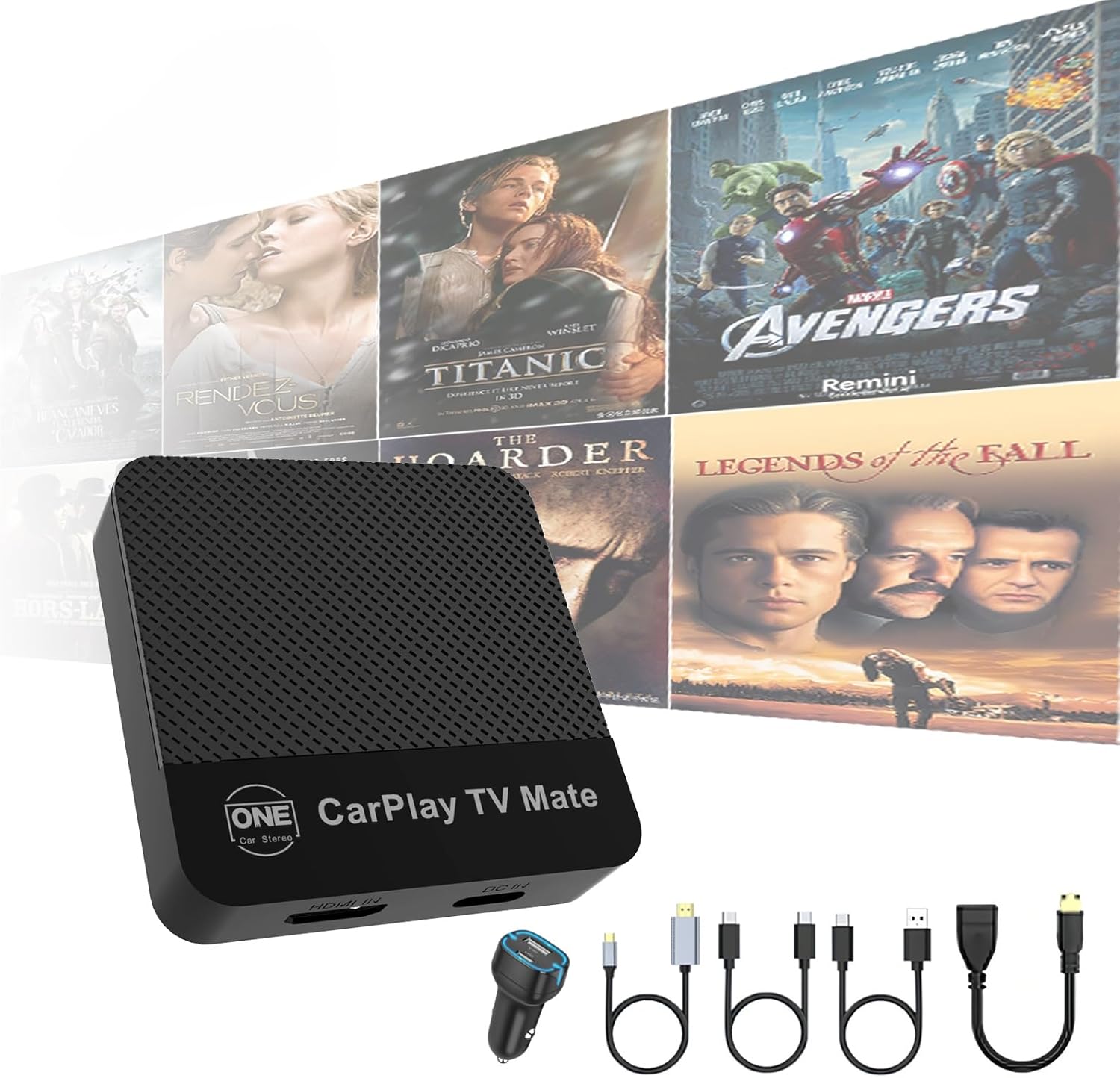 OneCarStereo Car TV Mate – Wireless CarPlay Adapter & Wired Phone Mirror, Watch YouTube/Netflix, Play Mobile Games, Fire TV HDMI Input, Plug & Play with Free Type-C & USB Car Charger