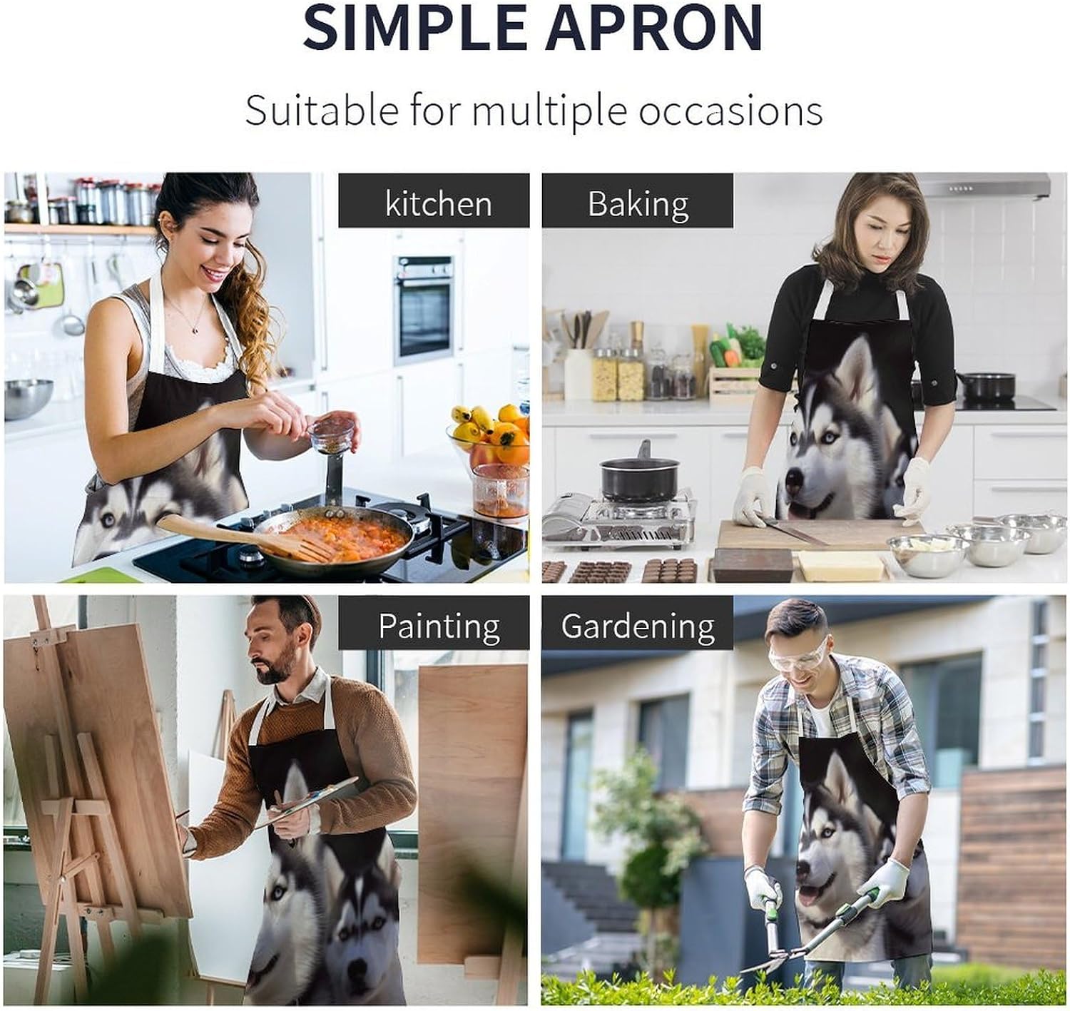 Husky Dog Chef Apron Lightweight Soft Adjustable Bib Apron Cute Restaurant Work Aprons Washable Cooking Kitchen Aprons for Men Women Waiters
