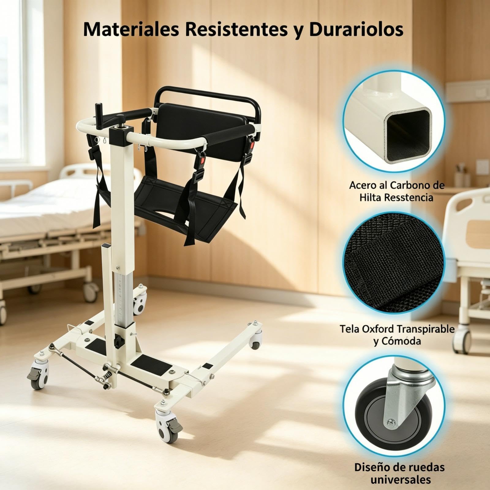 Silla de transferencia para pacientes, elevador de pacientes para casa y coche, altura del asiento ajustable 35-70 cm, capacidad de usuario de 120 kg, adecuada para personas con un ancho corporal de