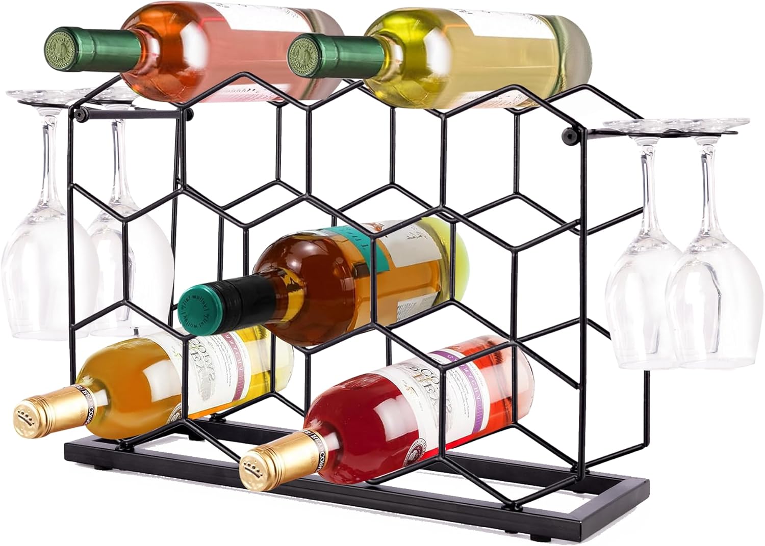 Countertop Wine Rack - 14 Bottle Freestanding Modern Black Metal Small - 3 Tier Tabletop Wine Holder Stand for Cabinet, Pantry - Wine Racks Countertop