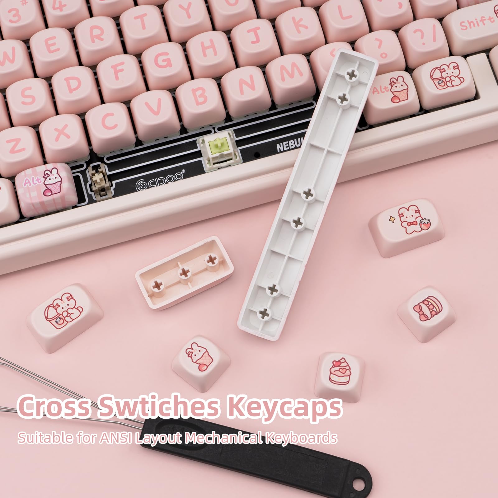 JOLINTAL Cute Keycaps PBT 144-Key Pink Gaming Keycaps Set MOA