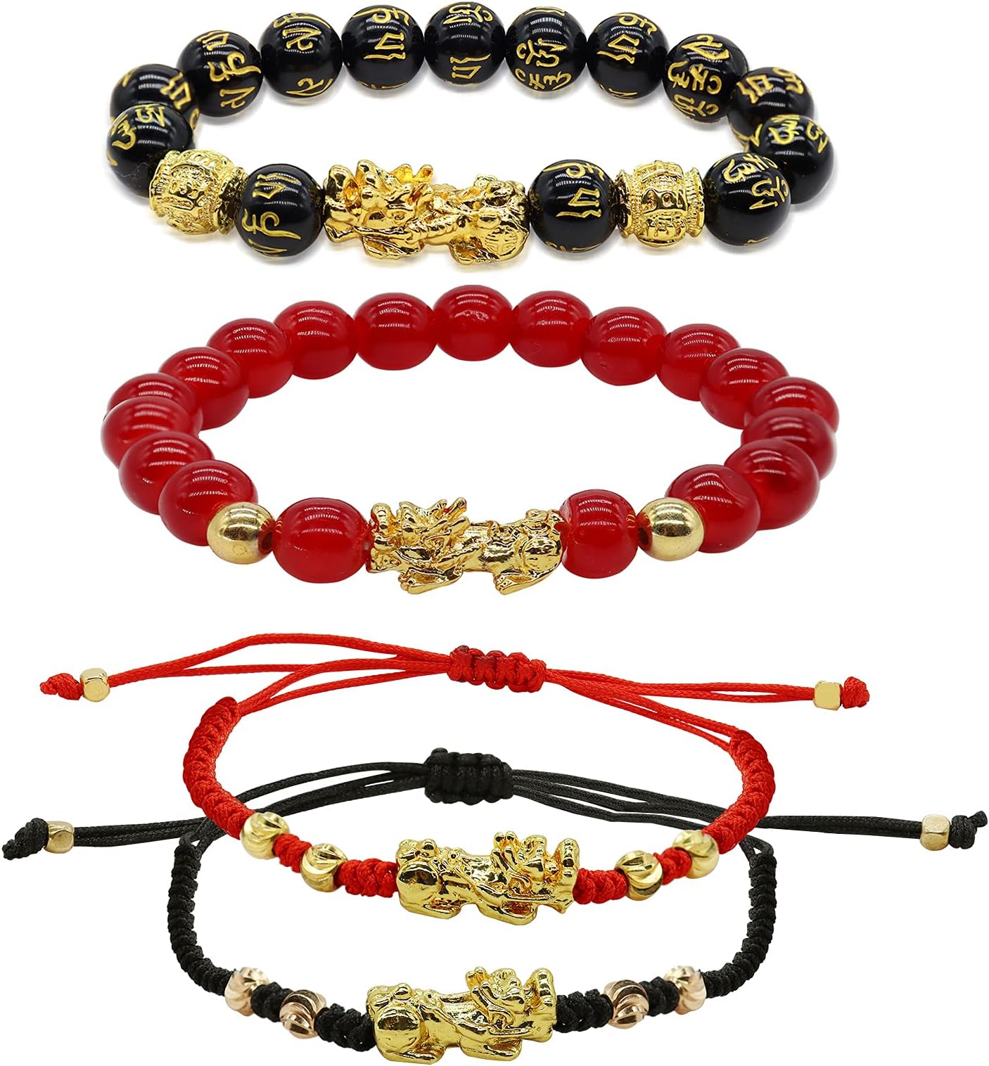 Long tiantianLong tiantian Feng Shui Pixiu Bracelet Ring Feng Shui Black Obsidian Wealth Bracelet Pi Xiu Good Luck Wealthy Bracelet for Women Men Gifts