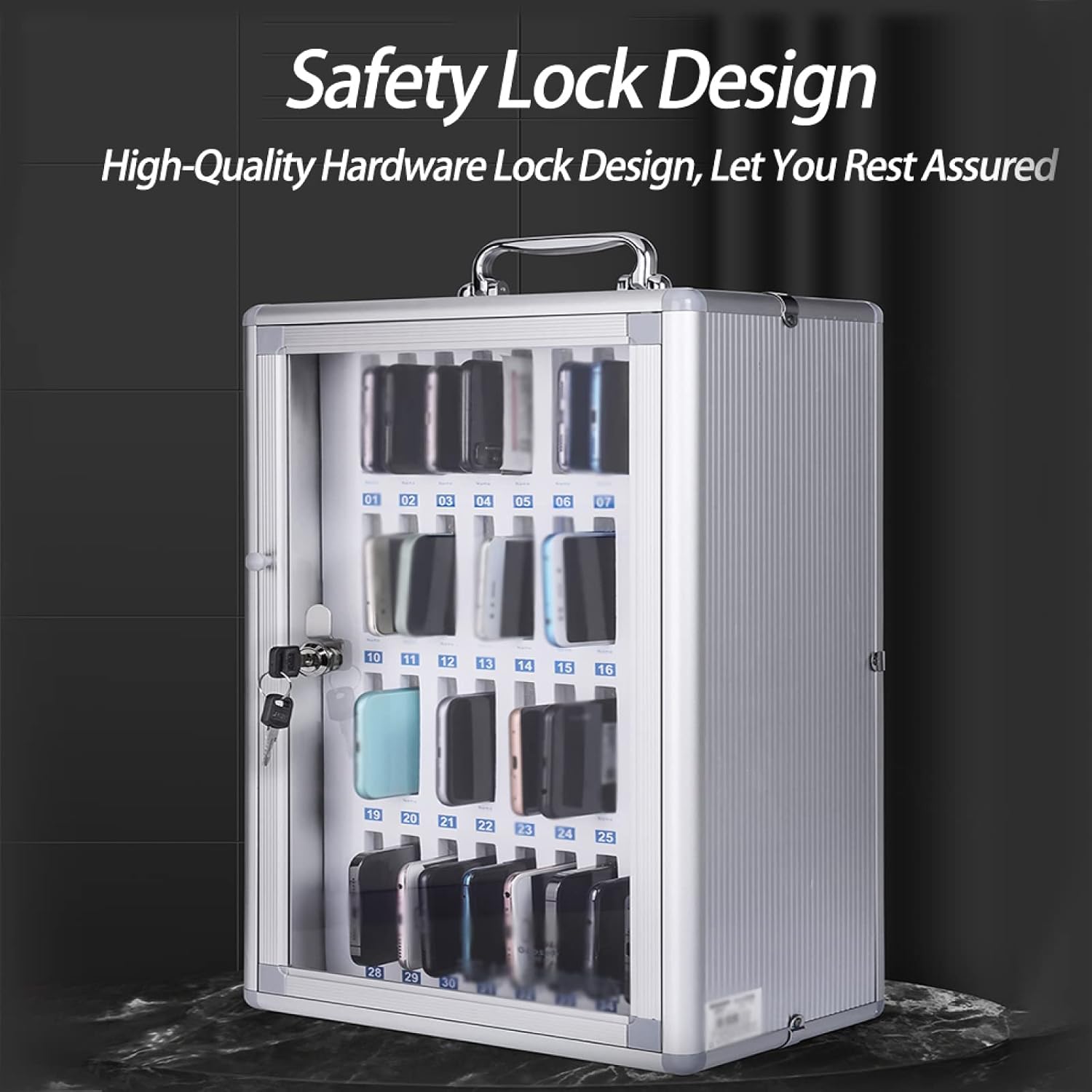 Cell Phone Storage Cabinet Cell Phones Storage Staff Mobile Phone Storage Box with Handle and Security for Classroom Office,Holds 60 Phones (Holds 24 Phones)