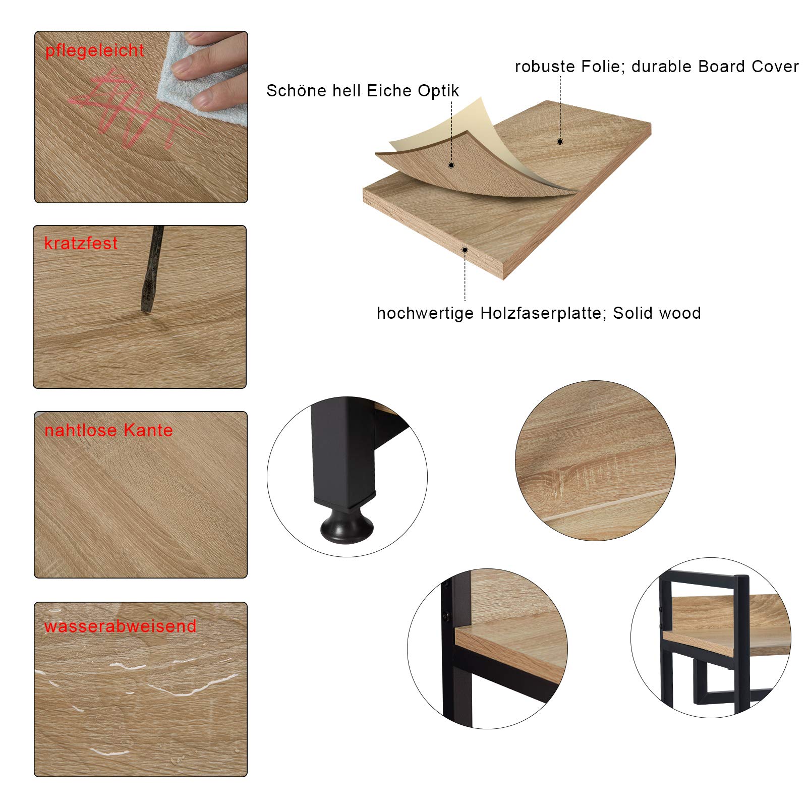 WOLTU Porte-Manteau Meuble pour Vêtements avec un Tringle et 4 Étagères de Rangement en Bois et Acier, Penderie Ouverte pour Salon, Chambre Chêne clair + Noir