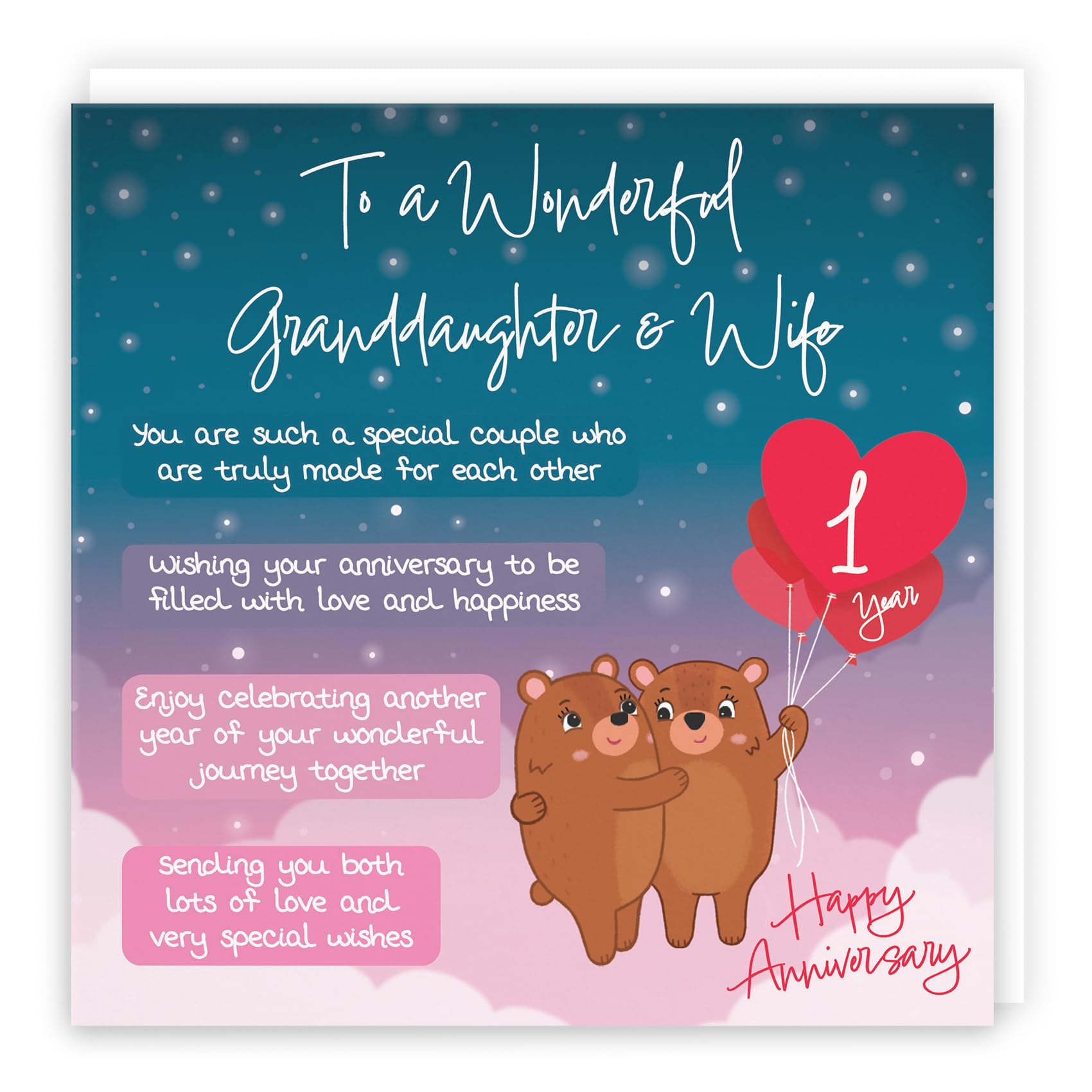 Hunts England, Granddaughter And Wife 1st Anniversary Card, Starry Night, Cute Bears