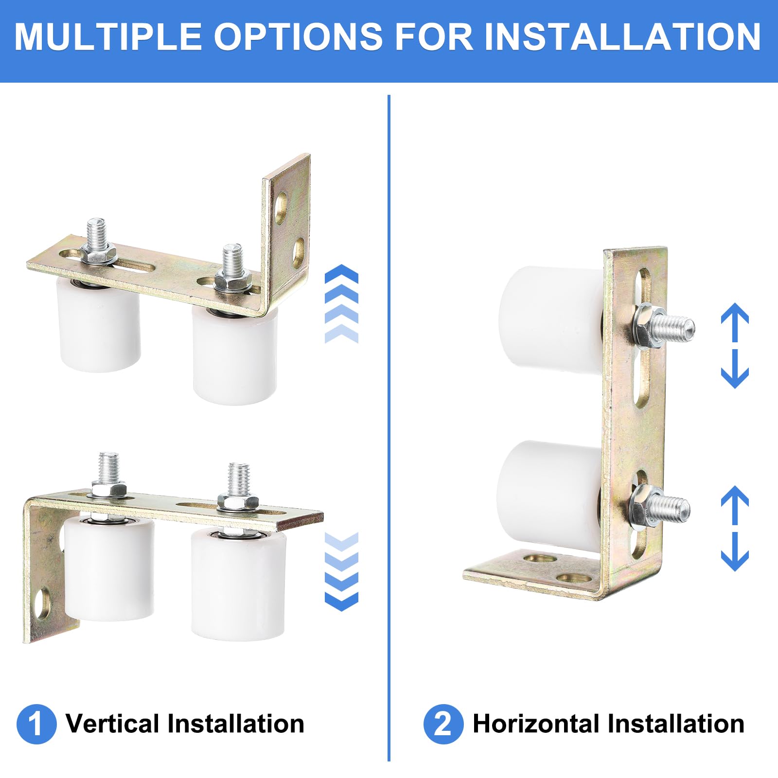 QUARKZMAN 2Pcs Rodillo Guía para Puerta Corredera, 2" Rodillos de Nylon Conjunto de Soporte y Bracket en Forma L, Rodillo Guía Universal con Rodamiento Bolas Sellado, Blanco