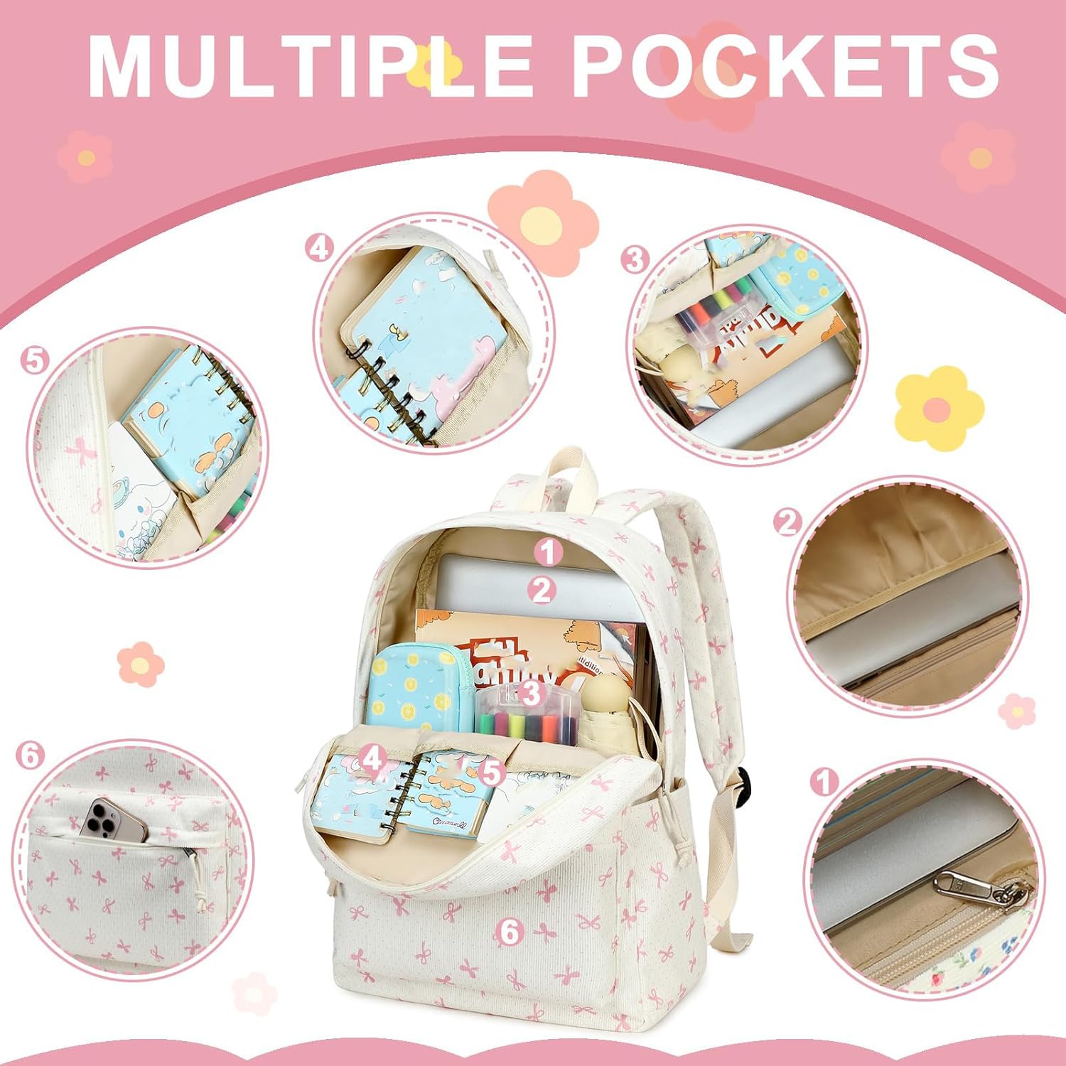 Bluboon School Backpack for Teen Girls Bookbags Elementary High School Corduroy Laptop Bags Women Travel Daypacks - Image 3