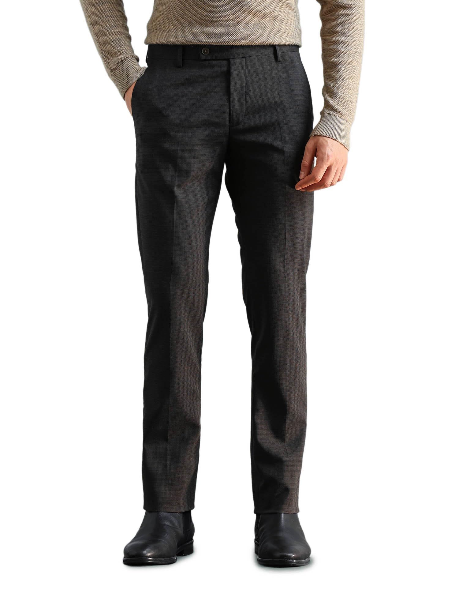 arrow Men's Tapered fit Textured Trousers-picture-25